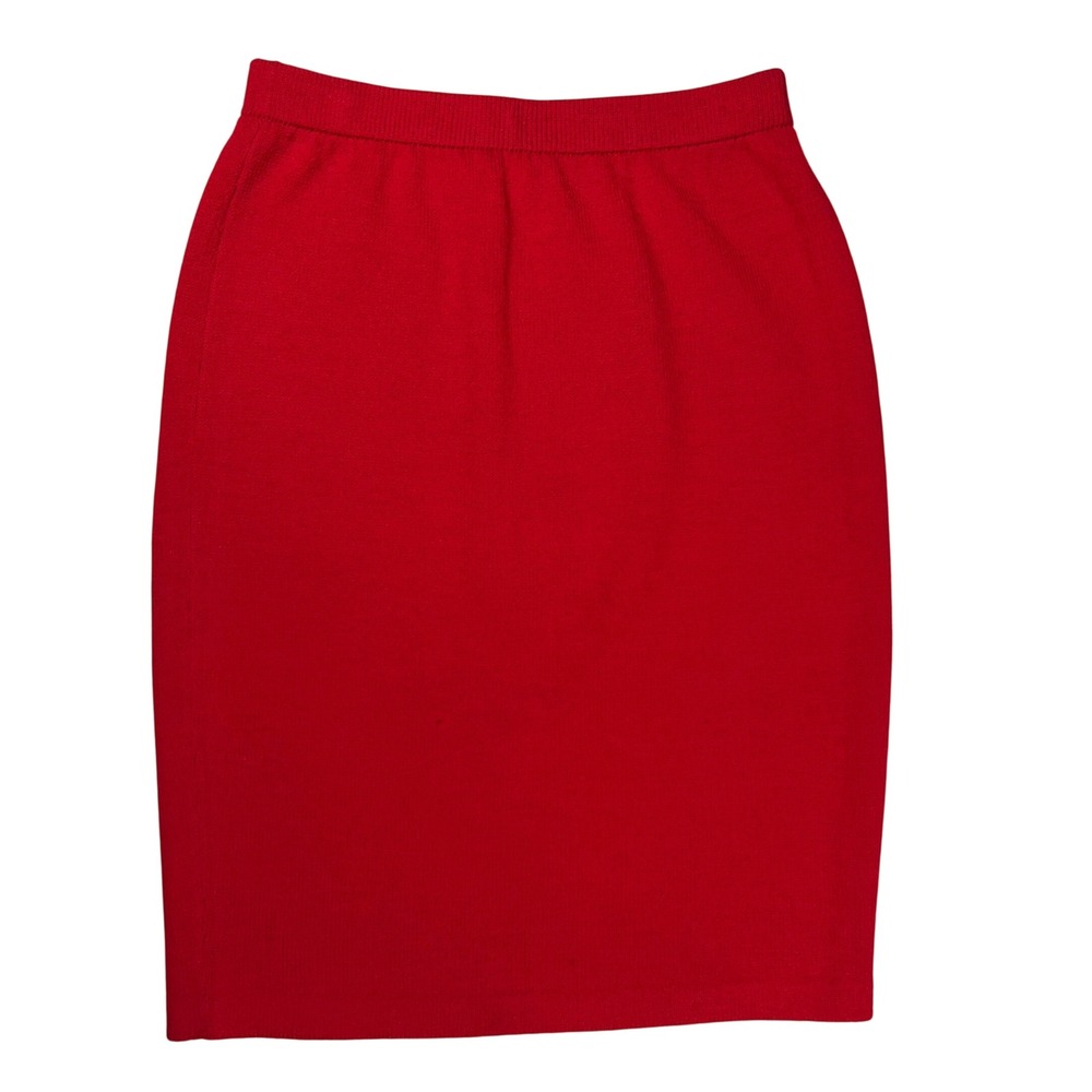 St‎ John Collection Pencil Skirt Women 4 Red Santana Knit Elastic Waist Classic